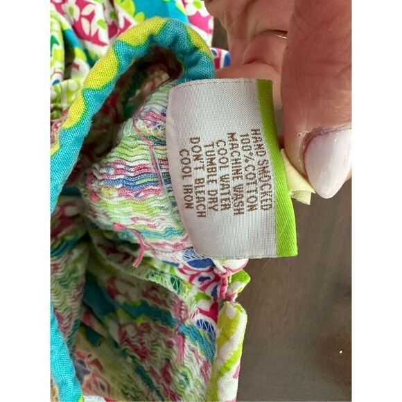 LE ZA ME MULTI-COLOR PRINT SMOCKED DRESS -12M - Picture 5 of 9